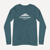Chattanooga Snapchat Long Sleeve Tee featuring an abstract version of Lookout Mountain in Heather Teal