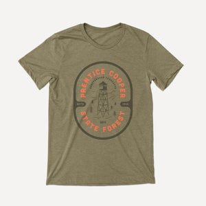 Prentice Cooper State Forest design on a Bella Canvas olive triblend tee
