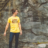 A Bella Canvas heather yellow t-shirt featuring our NativeMade Chattanooga Rocks design.