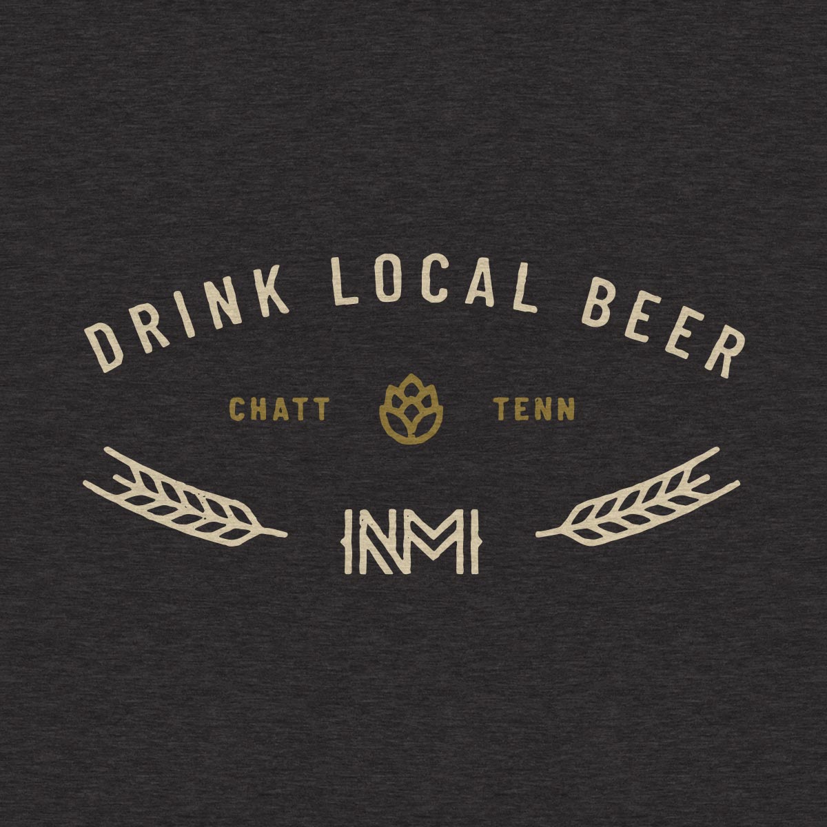 Closeup of black NativeMade t-shirt featuring Drink Local Beer. Chattanooga, Tenn