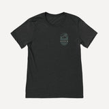 Heather black t-shirt featuring our NativeMade mountain badge