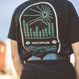 NativeMade Mountain t-shirt design on a woman in downtown Chattanooga