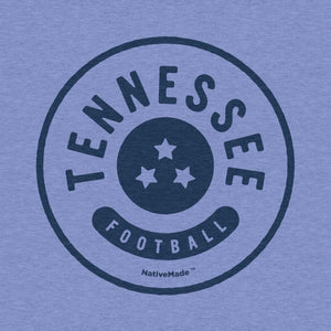 Closeup of Tennessee Football design on a blue tee 