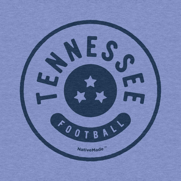Closeup of Tennessee Football design on a blue tee 