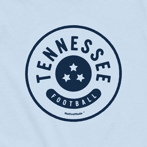 Closeup of the Tennessee Football design on a blue toddler tee 