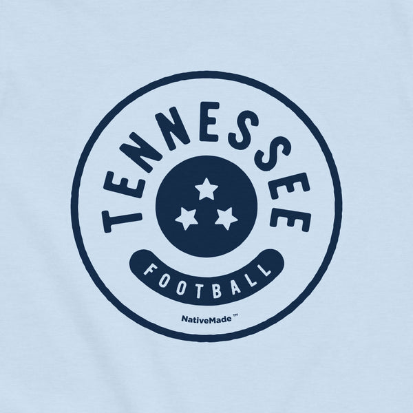 Closeup of the Tennessee Football design on a blue toddler tee 